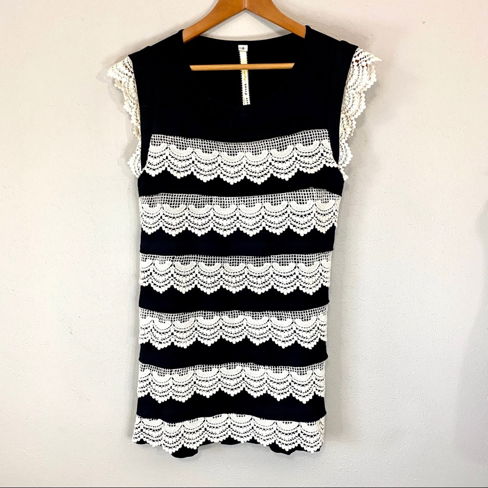 ANTHRO Uncle Frank Mini Dress Tiered Black & Lace
